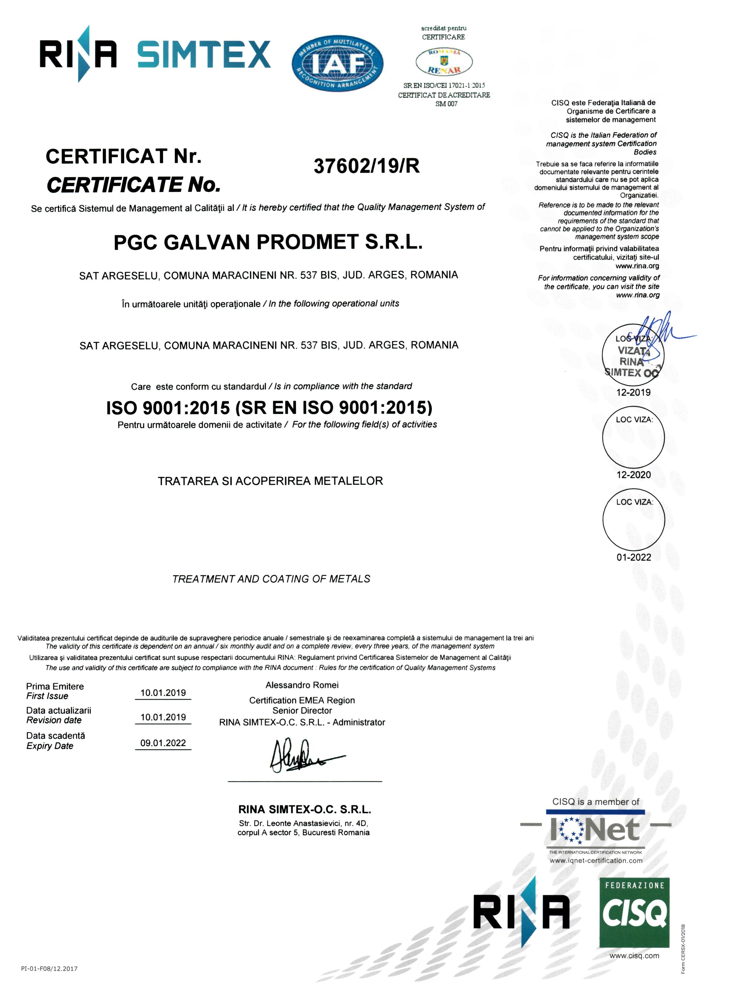 certificare Calitate 9001